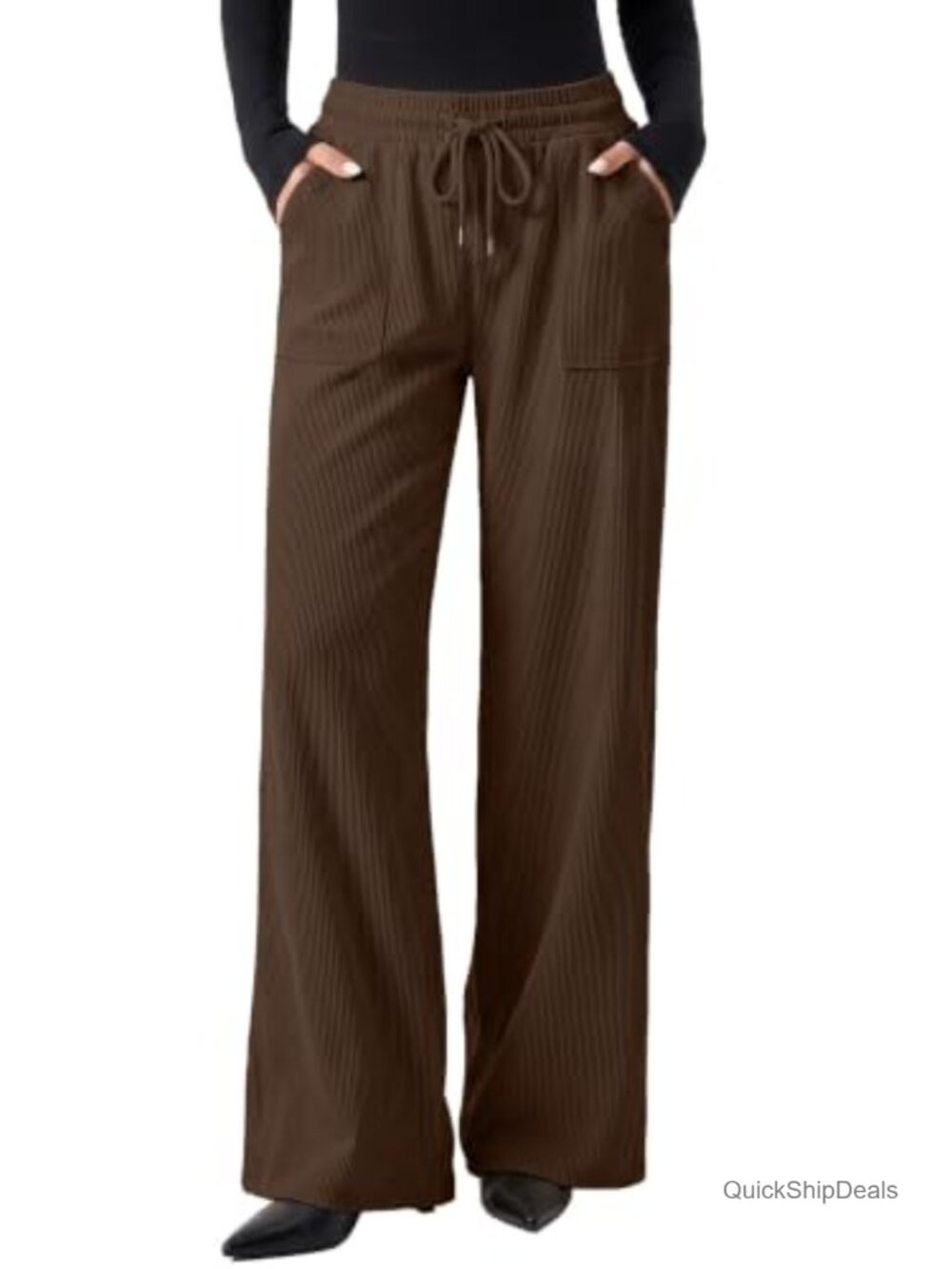 Corduroy Wide Leg High Waisted Elastic Pants Teacher Trousers